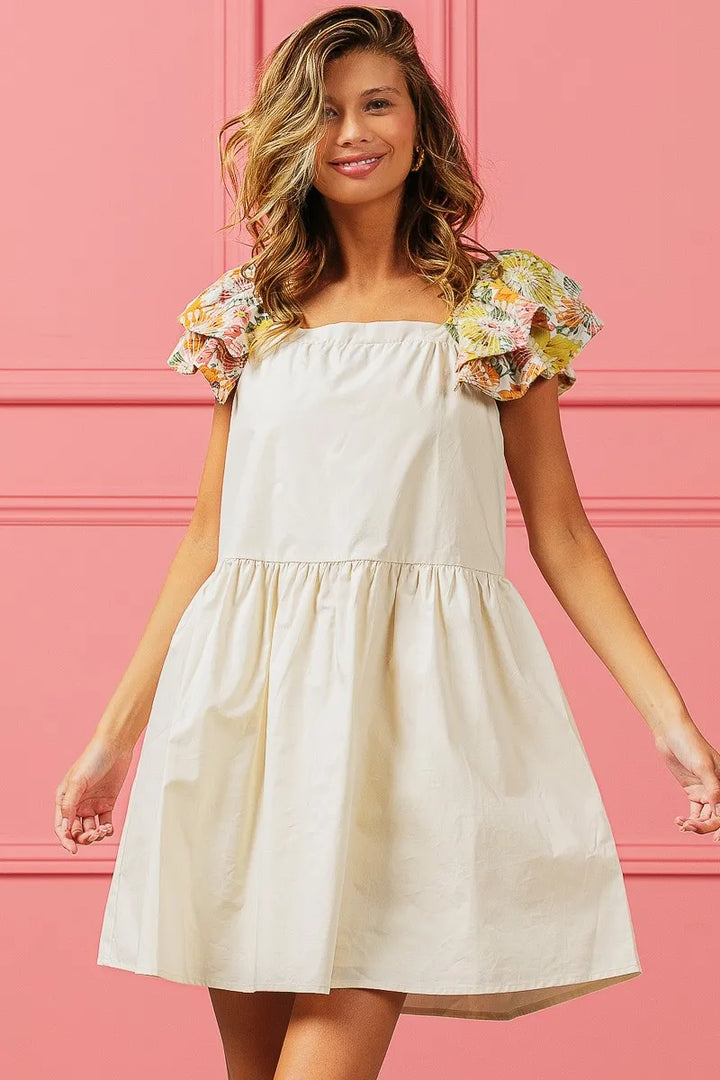 Fashion Sava | Floral Sleeve Dress | Embroidered Elegance