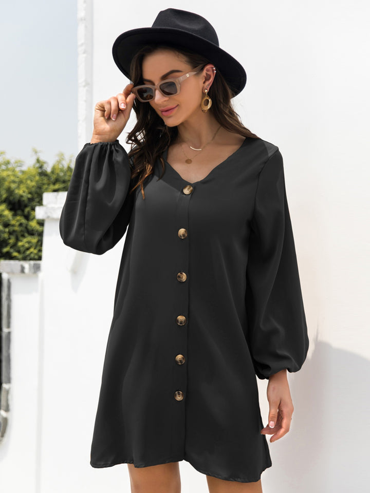 Fashion Sava | V-Neck Mini Dress | Sleek Long Sleeve Style - Army Green