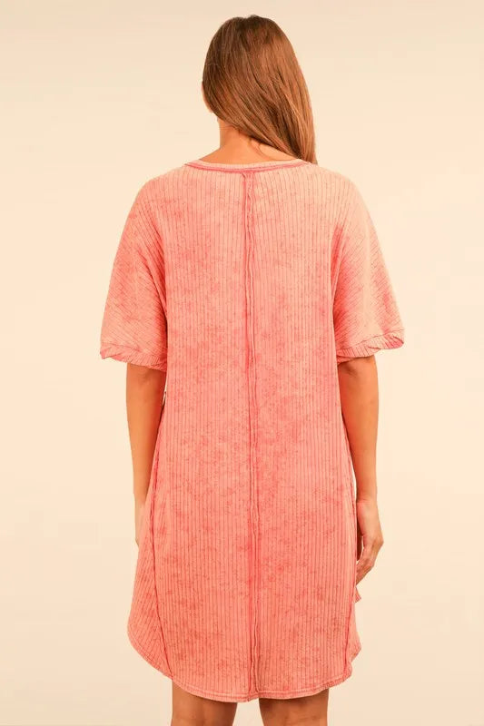 Fashion Sava | Mineral Washed Knit Mini Dress | Plus Size - Coral