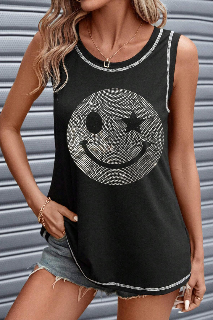 Fashion Sava | Smile Face Tank | Rhinestone Embellished