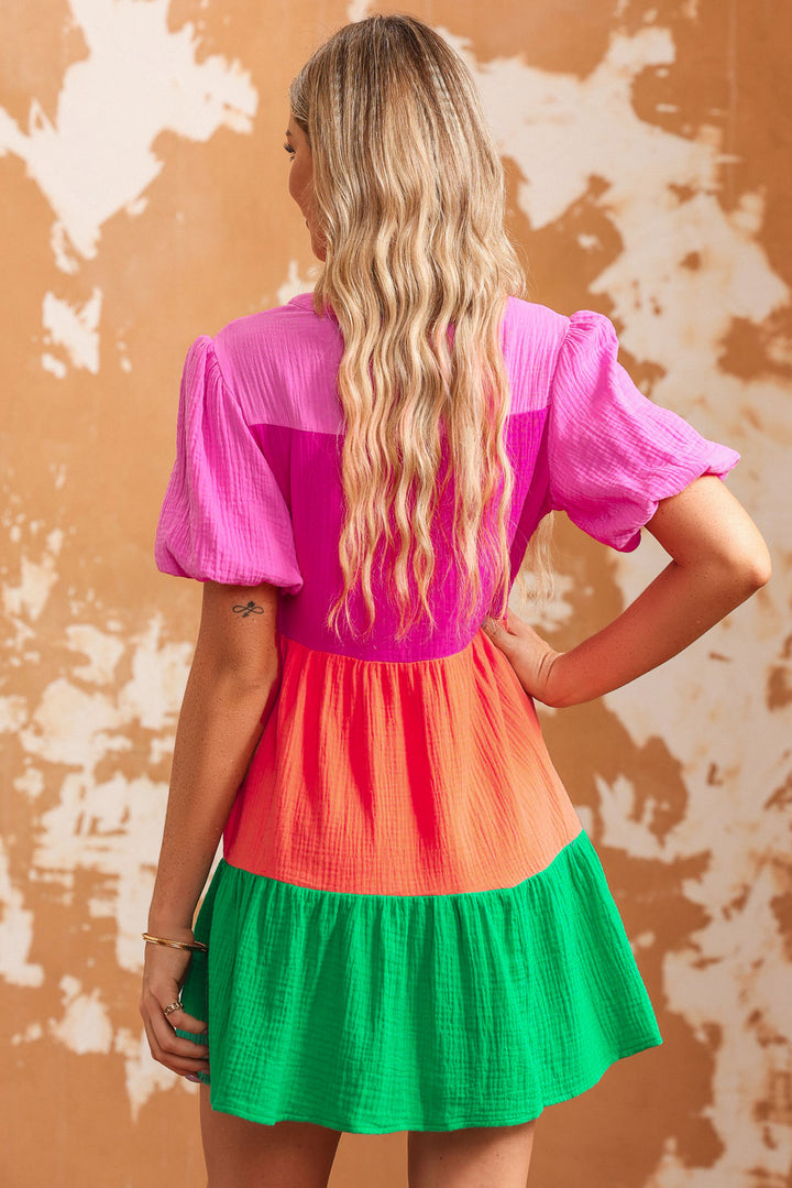 Fashion Sava | Puff Sleeve Dress | Buttoned Style - Multicolor