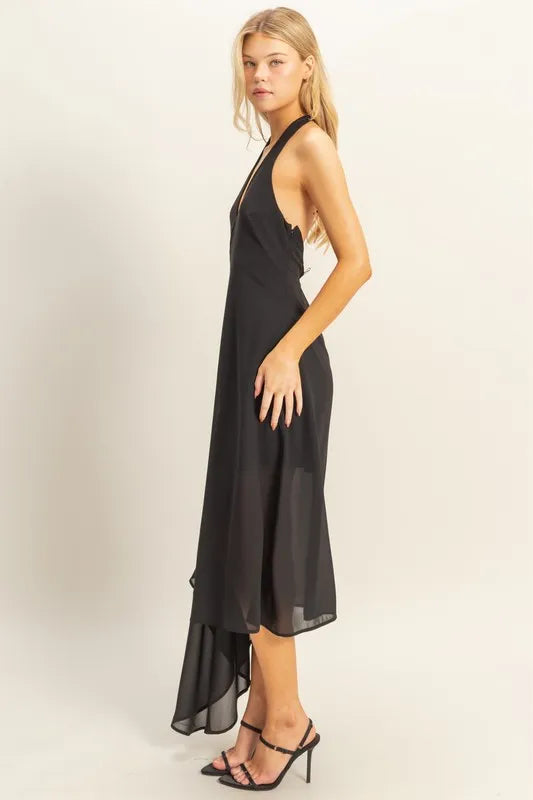 Fashion Sava | Halter Dress | Asymmetrical Hem Design
