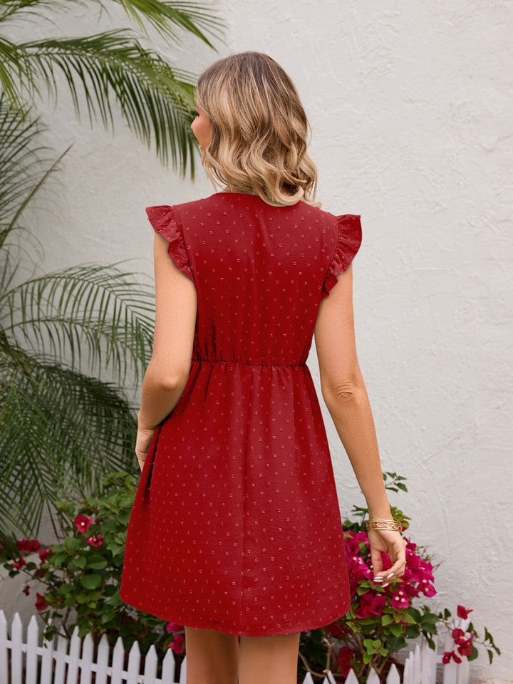 Fashion Sava | Swiss Dot Ruffled Dress | Elegant V-Neck Design - Sage