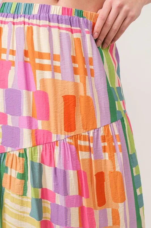 Fashion Sava | Asymmetric Maxi Skirt | Geo Printed Tiered Design