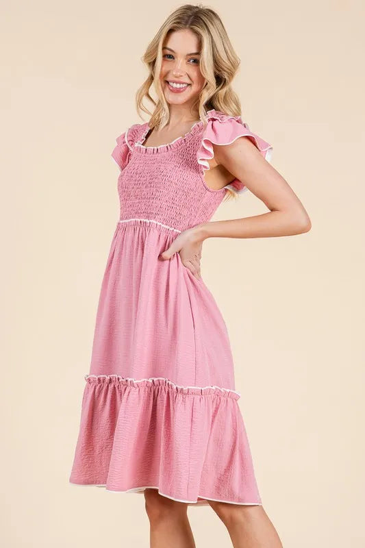 Fashion Sava | Ruffle Trim Dress | Smocked Contrast Design