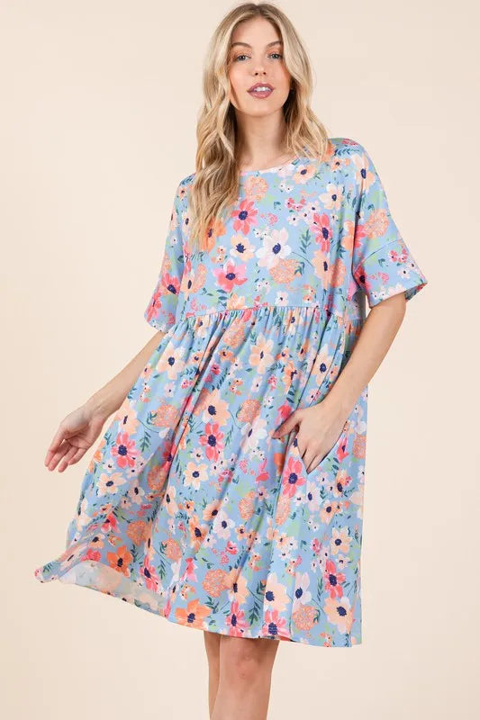 Fashion Sava | Floral Shirred Dress | With Pockets