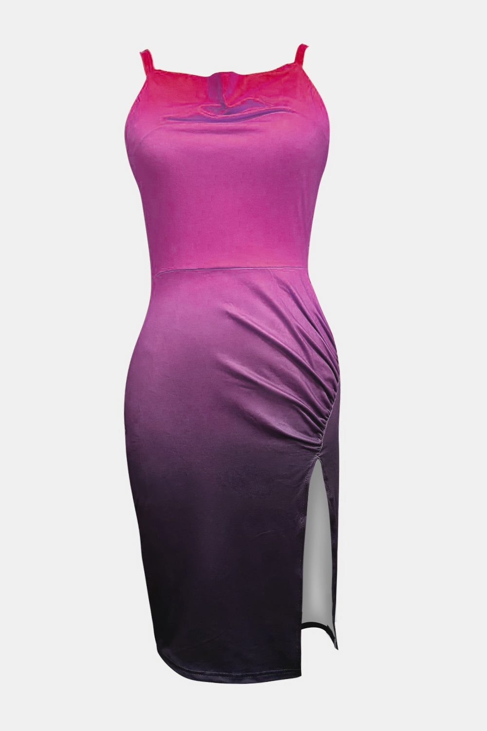 Fashion Sava | Ruched Cami Dress | Elegant Slit Design - Red-Violet