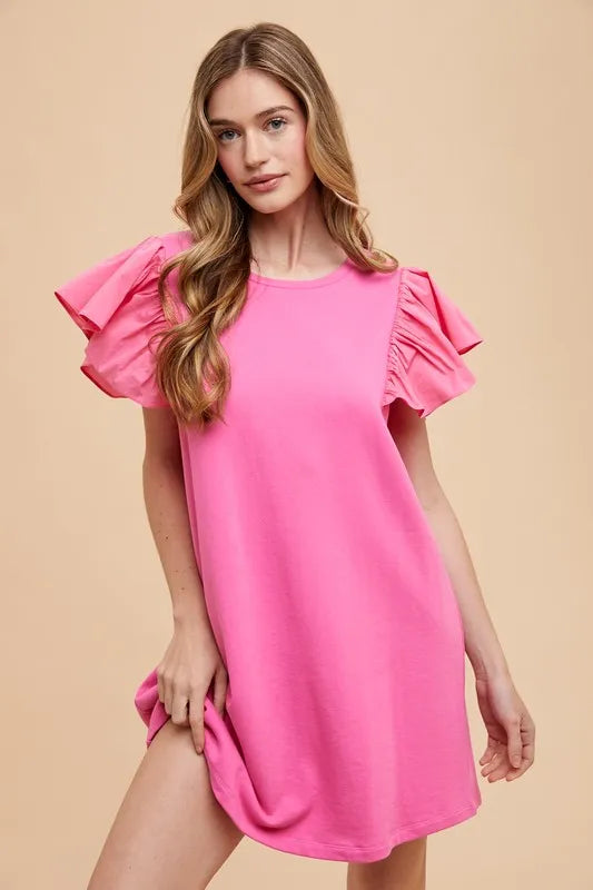 Fashion Sava | Knit Dress | Ruffle Sleeve Relaxed Fit
