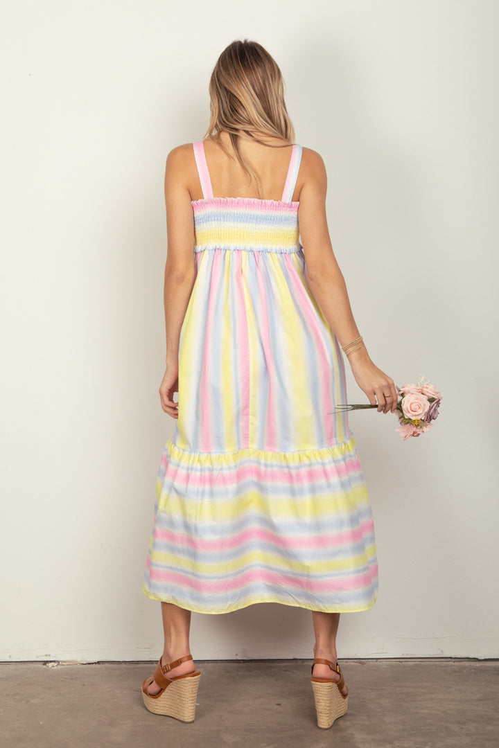Fashion Sava | Smocked Midi Cami Dress | Striped Woven Style - PINKCOMBO