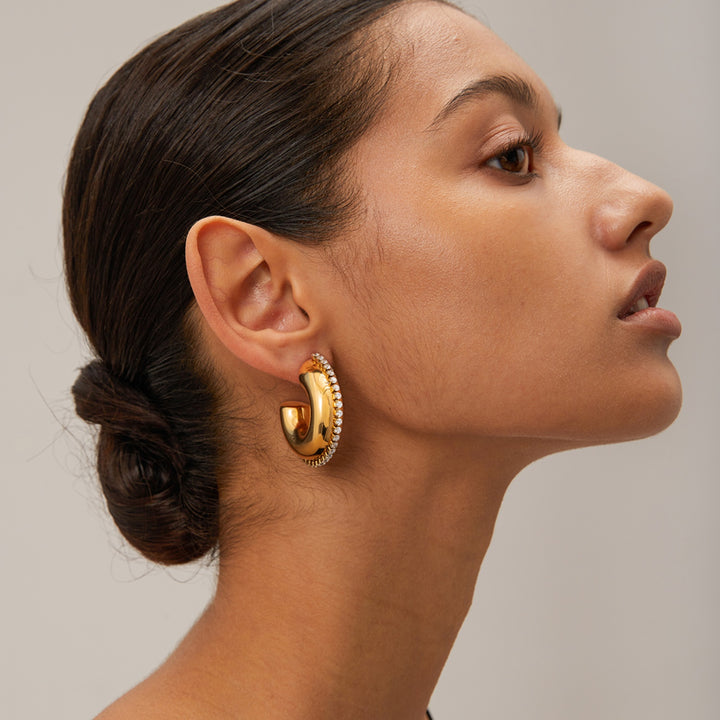 Fashion Sava | C-Hoop Earrings | Zircon Stainless Steel Design