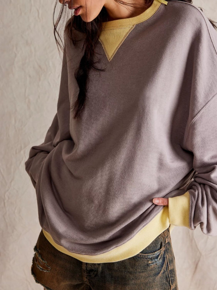 Fashion Sava | Contrast Trim Sweatshirt | Cozy Long Sleeve Style
