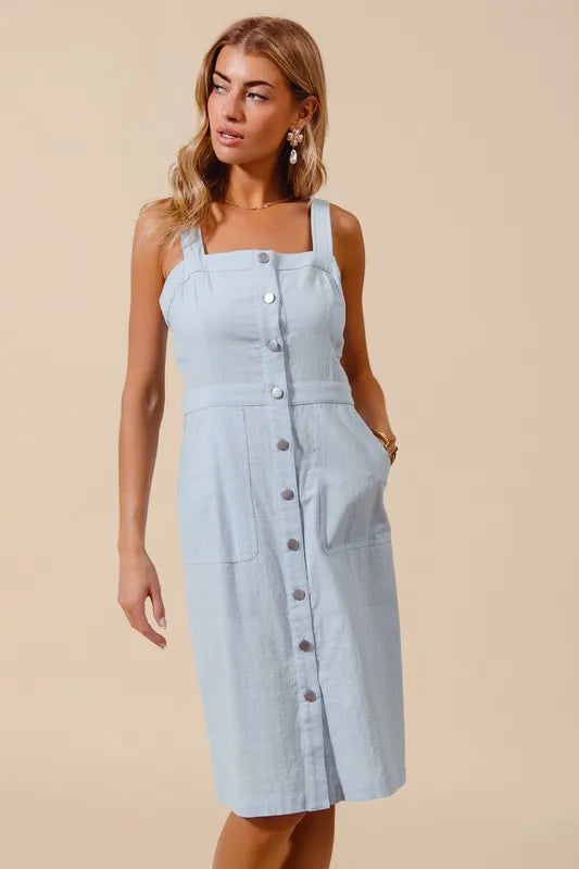 Fashion Sava | Pinafore Dress | Button Down with Pockets