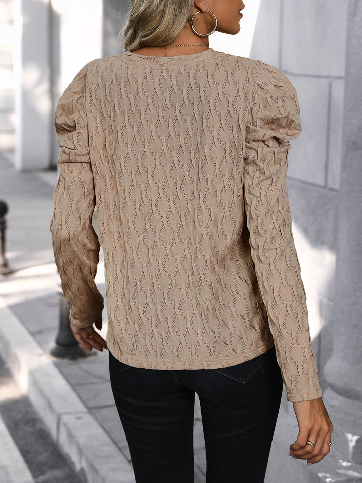 Fashion Sava | V-Neck Long Sleeve Top | Textured Elegance