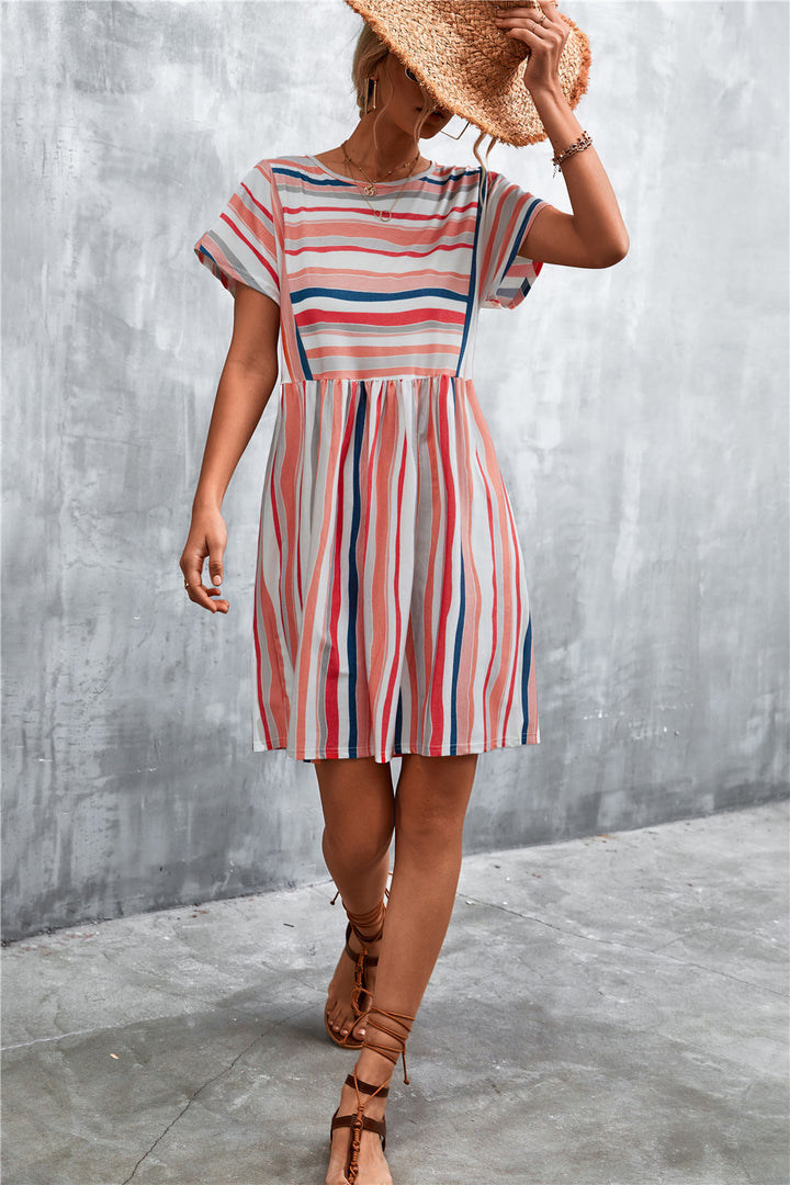 Fashion Sava | Striped Round Neck Dress | Casual Chic Wear - Navy