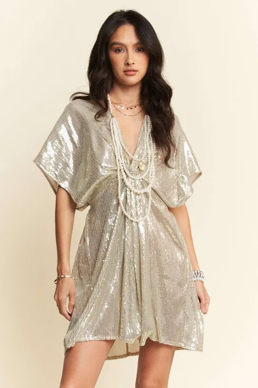Fashion Sava | Party Dress | Sequin Plunge Neck Cut Out Design