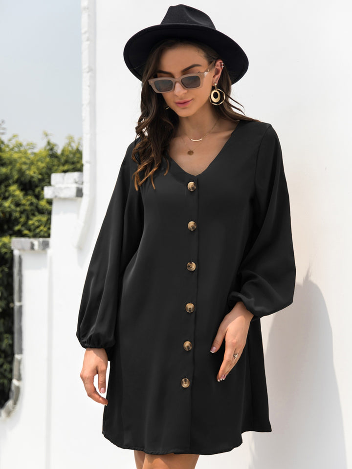 Fashion Sava | V-Neck Mini Dress | Sleek Long Sleeve Style - Army Green
