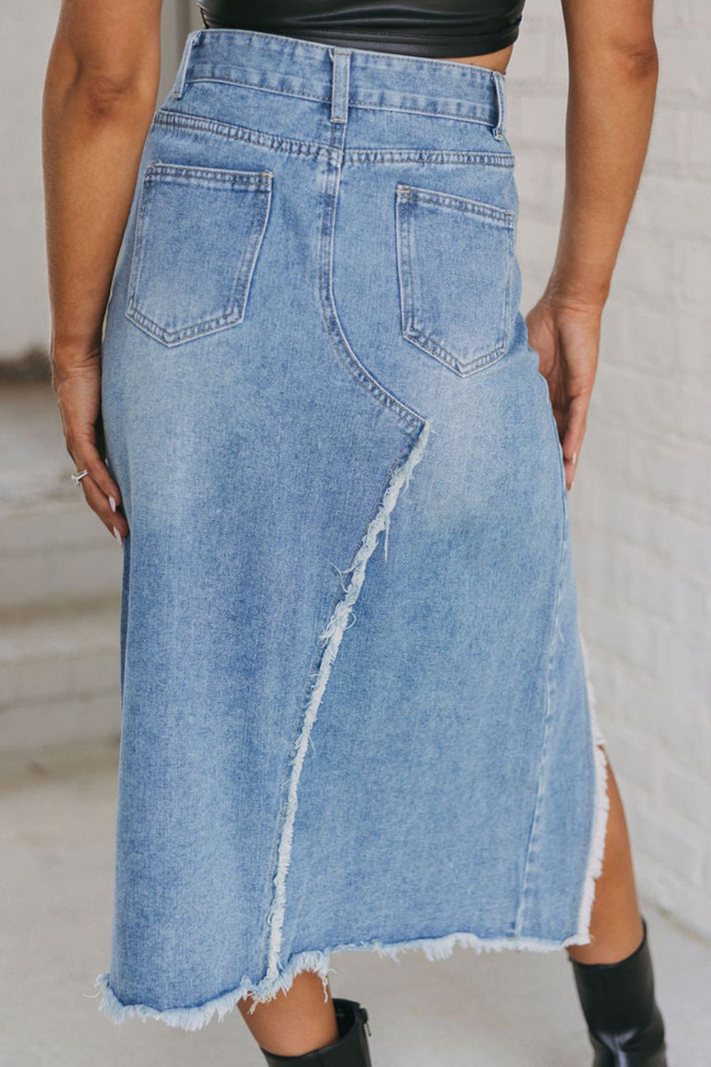 Fashion Sava | Denim Skirt | Raw Hem Slit with Pockets