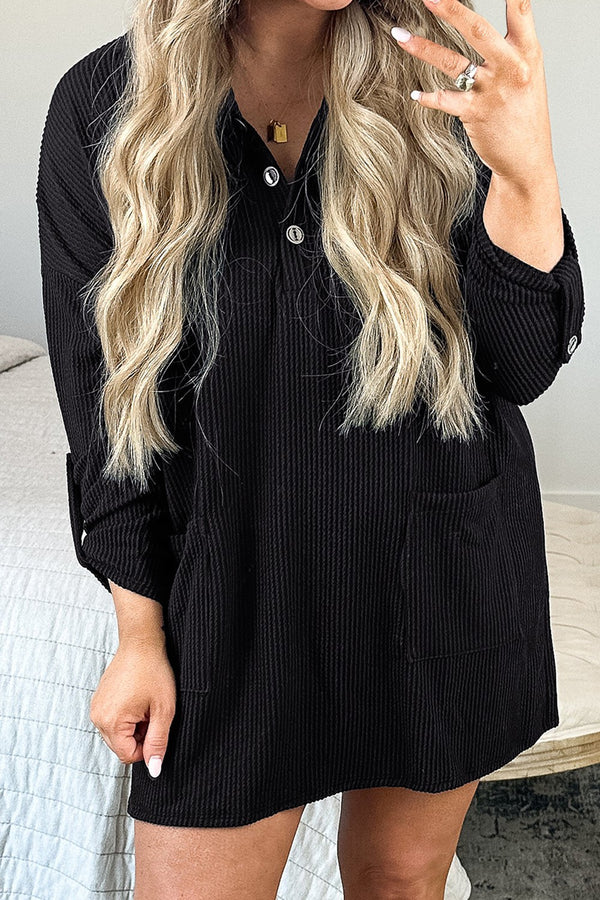 Fashion Sava | Pocketed Long Sleeve Mini Dress | Versatile Everyday Wear - Black