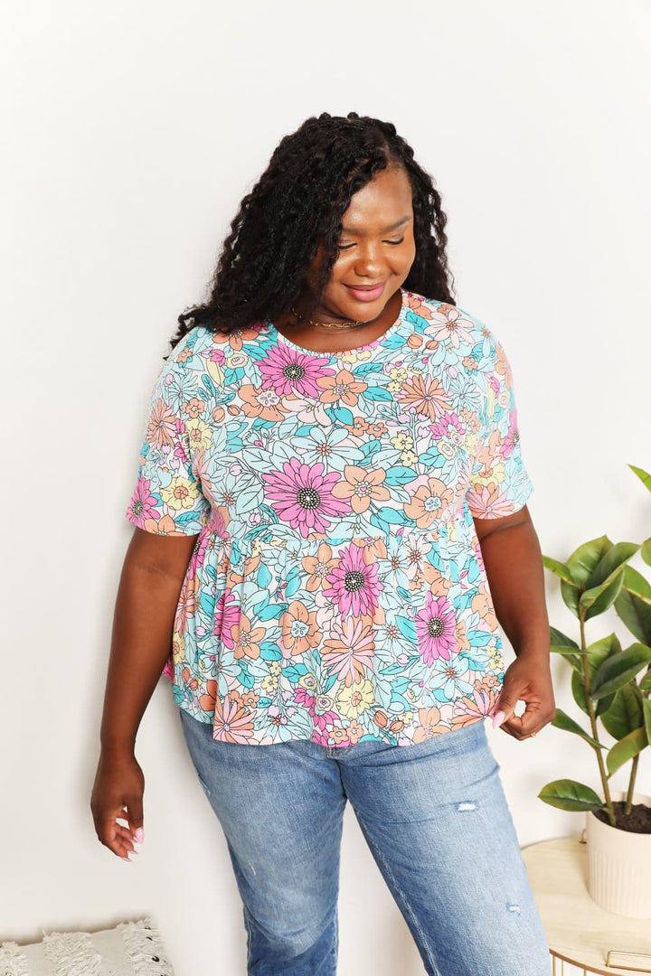 Fashion Sava | Babydoll Top | Floral Round Neck Design