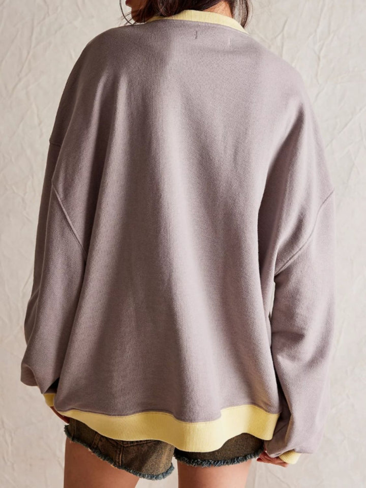 Fashion Sava | Contrast Trim Sweatshirt | Cozy Long Sleeve Style