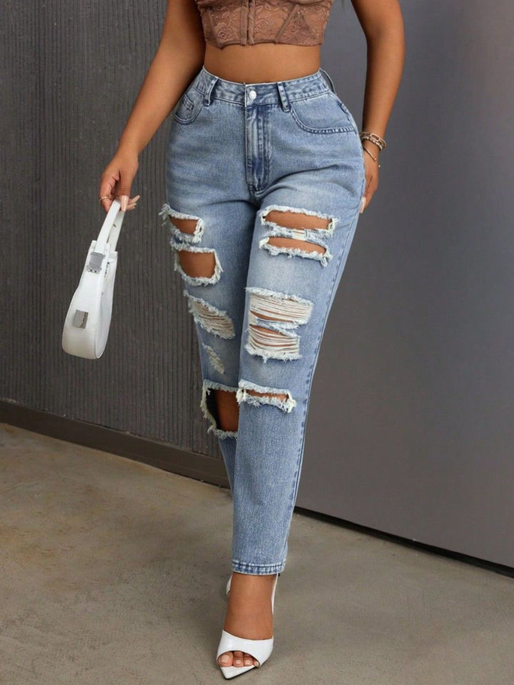 Fashion Sava | Distressed High Rise Jeans | Stylish with Pockets