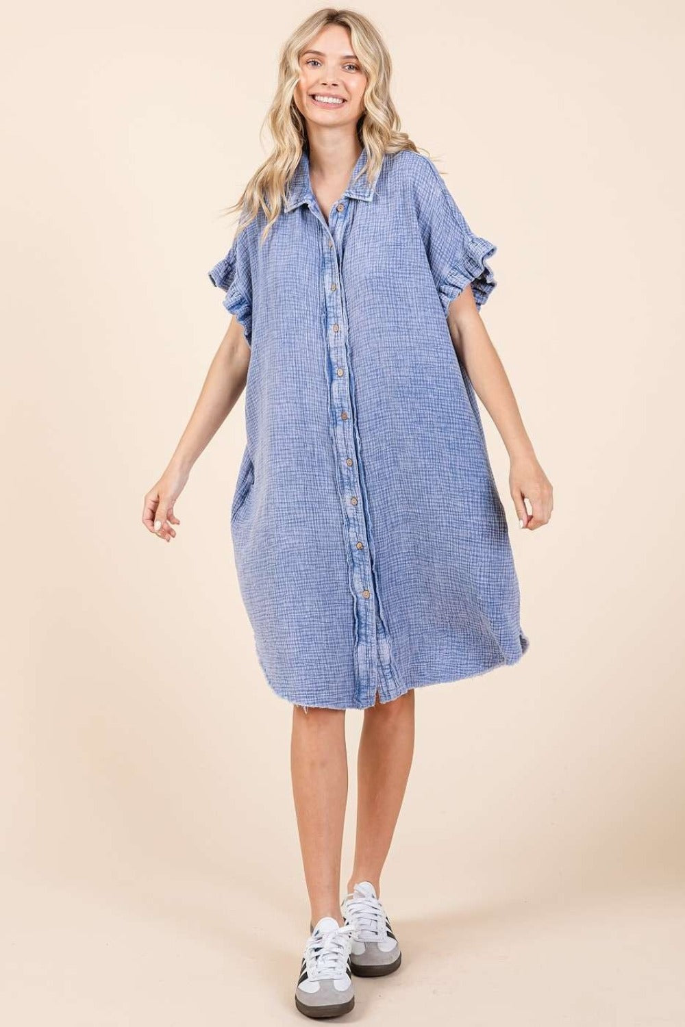 Mittoshop Mineral Wash Cotton Gauze Mini Shirt Dress