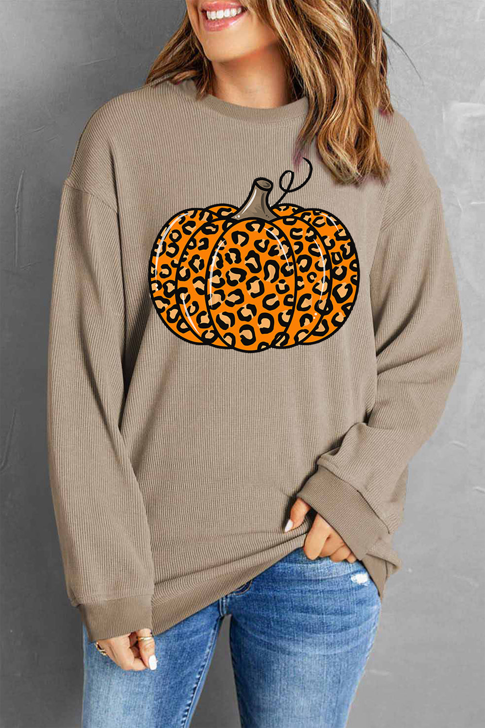 Sudadera de manga larga y cuello redondo con diseño de calabaza