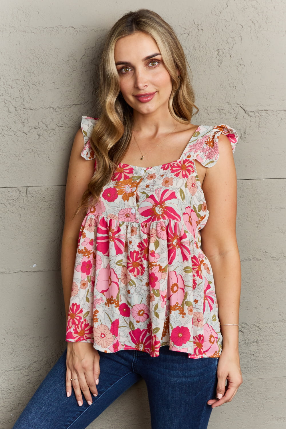 Top babydoll con escote cuadrado y estampado floral