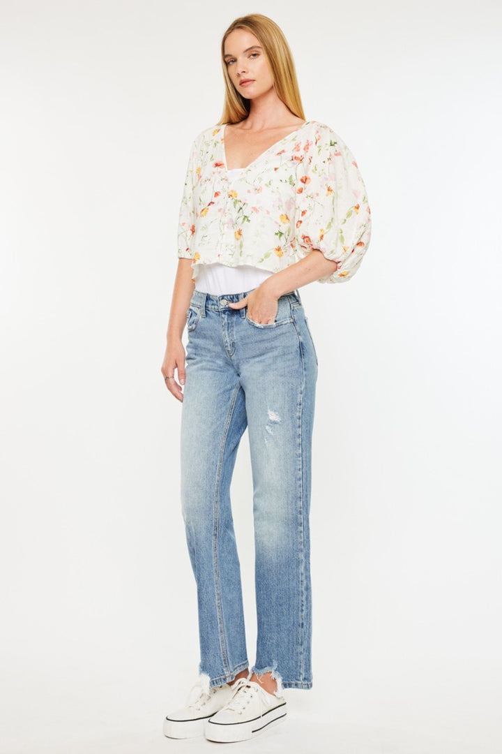 Fashion Sava | Straight Jeans | Mid Rise Frayed Hem