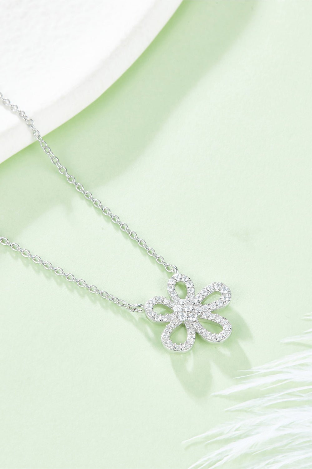 Moissanite Flower Pendant 925 Sterling Silver Necklace