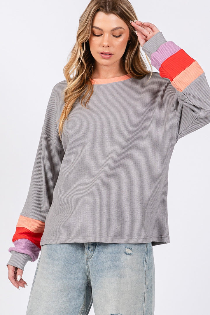 Fashion Sava | Waffle Knit T-Shirt | Color Block Design