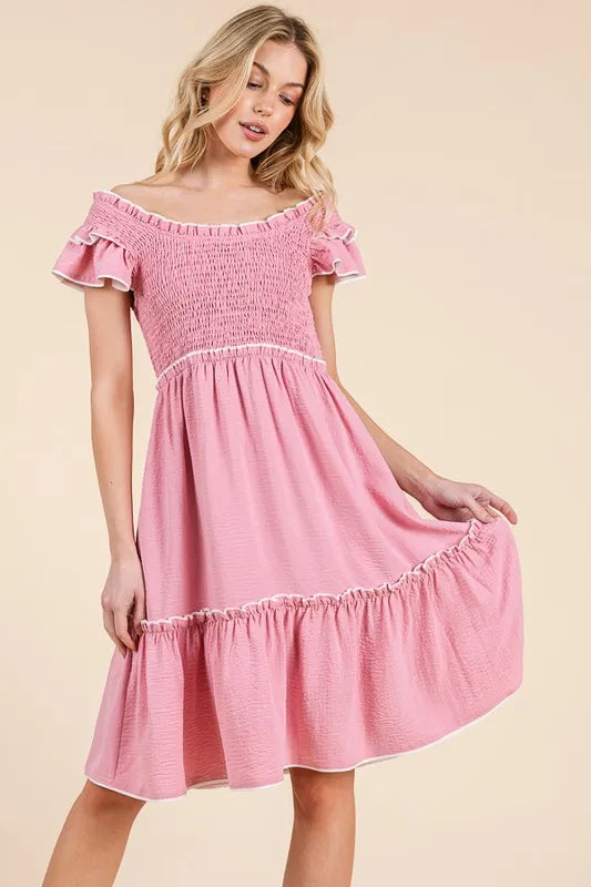 Fashion Sava | Ruffle Trim Dress | Smocked Contrast Design