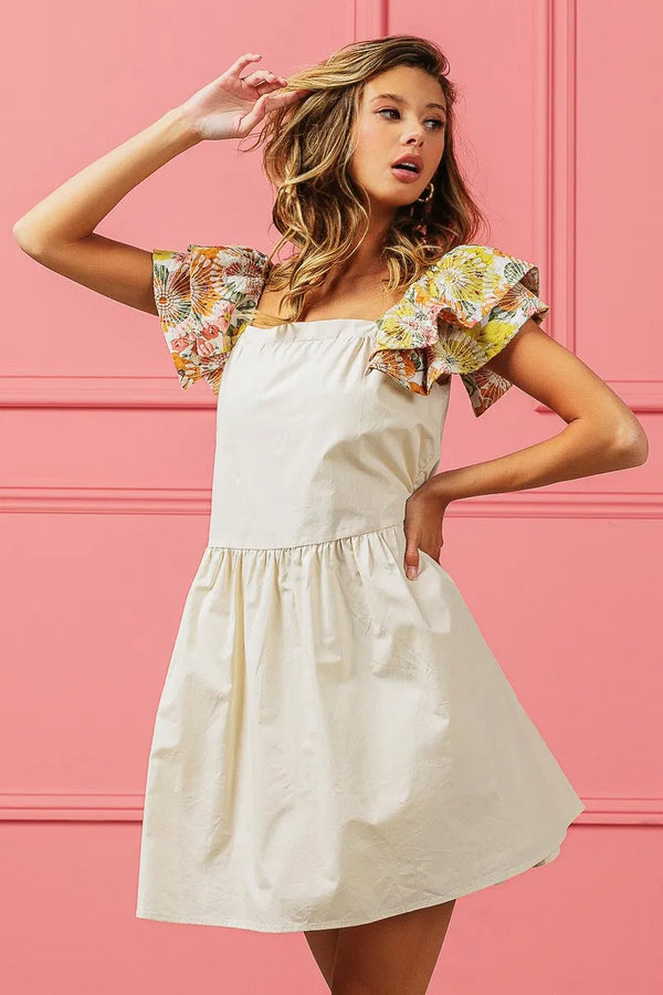 Fashion Sava | Floral Sleeve Dress | Embroidered Elegance