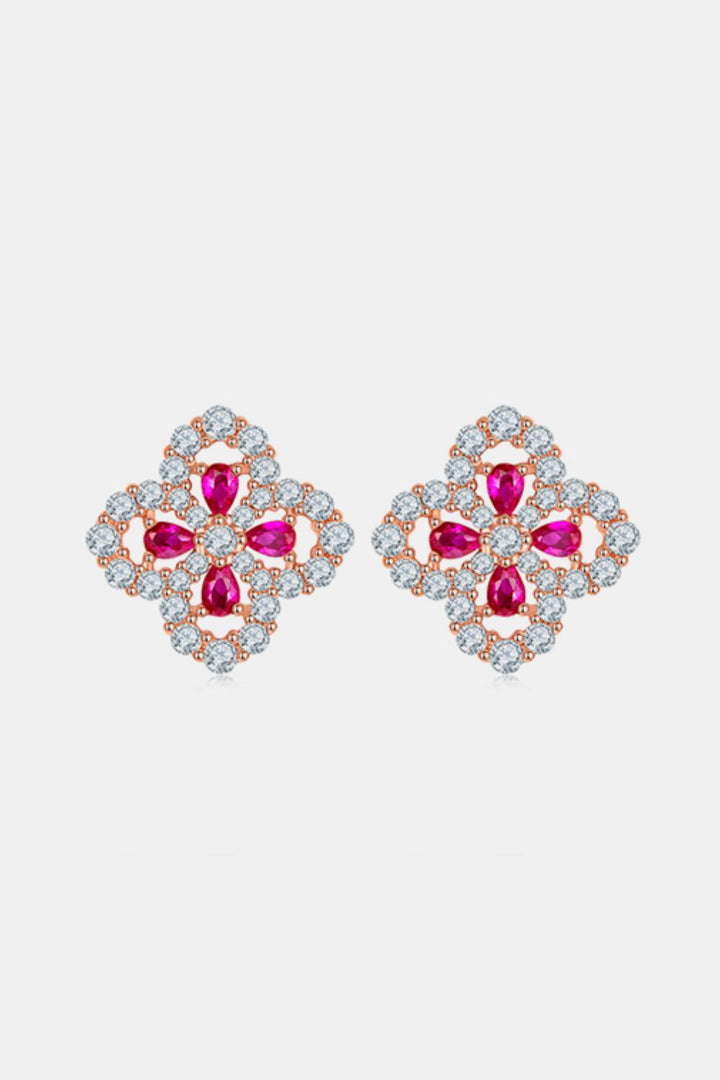 Fashion Sava | Ruby Flower Stud Earrings | Lab-Grown Elegance