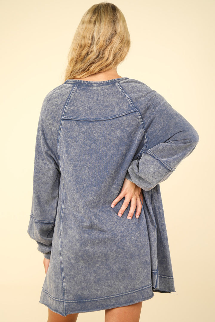 Fashion Sava | Mineral Washed Mini Dress | Oversized A-Line Style - Denim