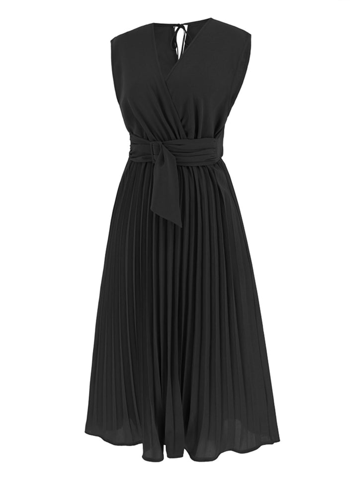 Fashion Sava | Surplice Pleated Dress | Chic Tank Style - Dark Green