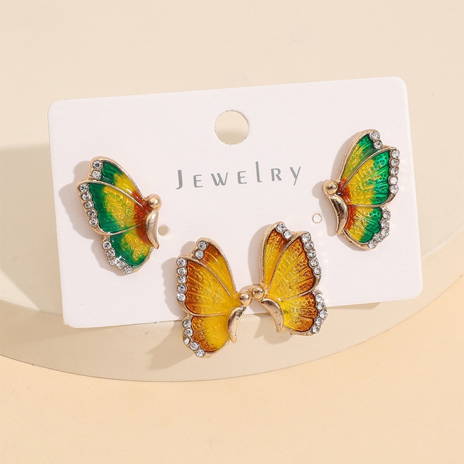 Pendientes de mariposa de aleación con diamantes de imitación de 2 piezas