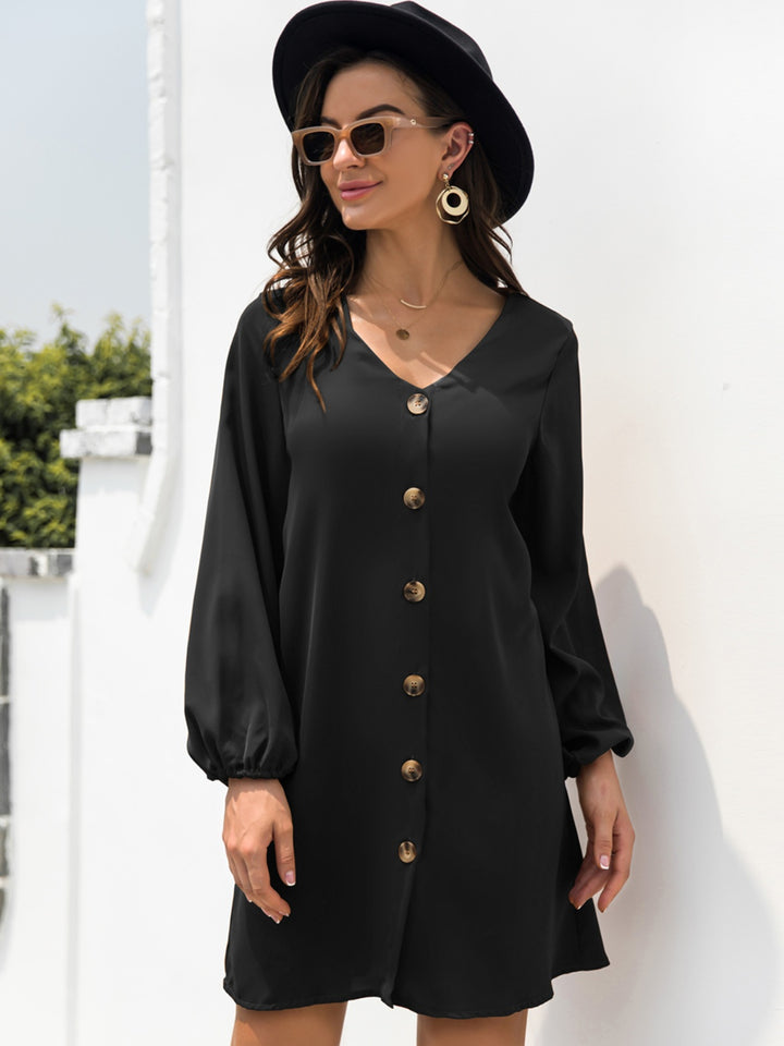 Fashion Sava | V-Neck Mini Dress | Sleek Long Sleeve Style - Army Green