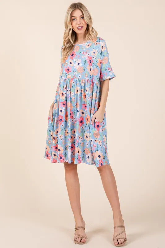 Fashion Sava | Floral Shirred Dress | With Pockets