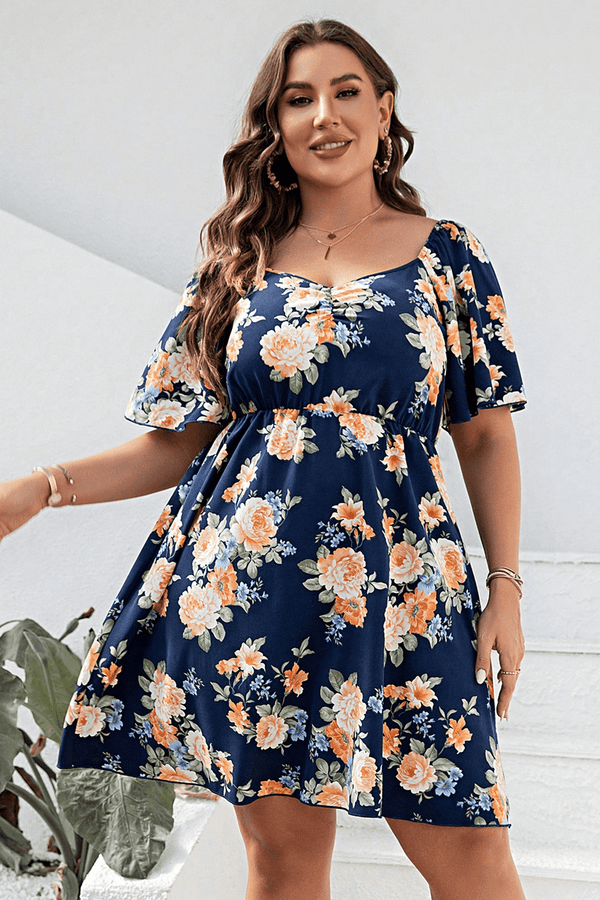 Fashion Sava | Floral V-Neck Mini Dress | Flutter Sleeves - Floral