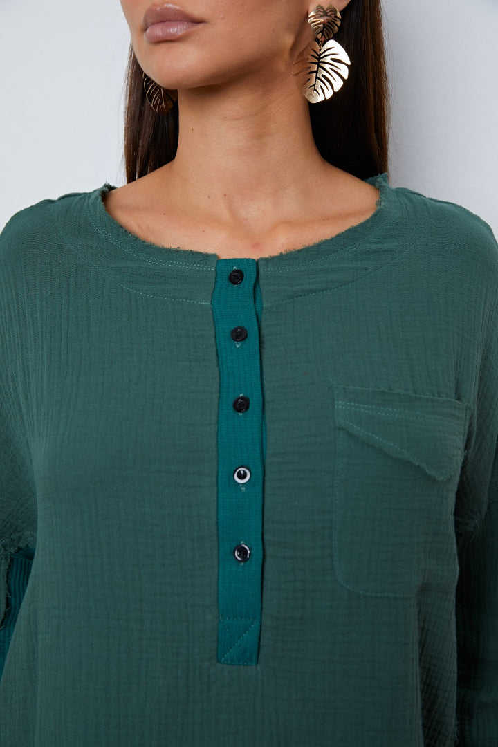 Fashion Sava | Round Neck Blouse | Half Button Up Elegance
