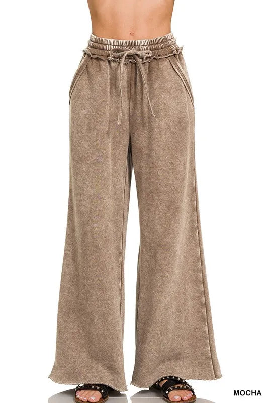 Fashion Sava | Palazzo Sweatpants | Acid Wash Fleece Comfort