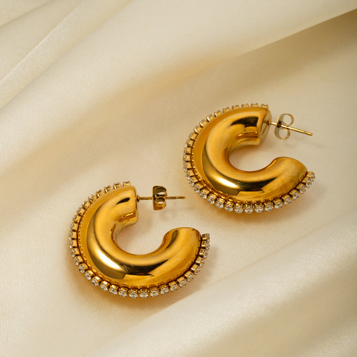 Fashion Sava | C-Hoop Earrings | Zircon Stainless Steel Design