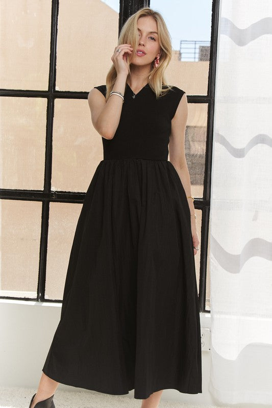 Fashion Sava | ADORA V-Neck Dress | Elegant Cap Sleeve Design - Black