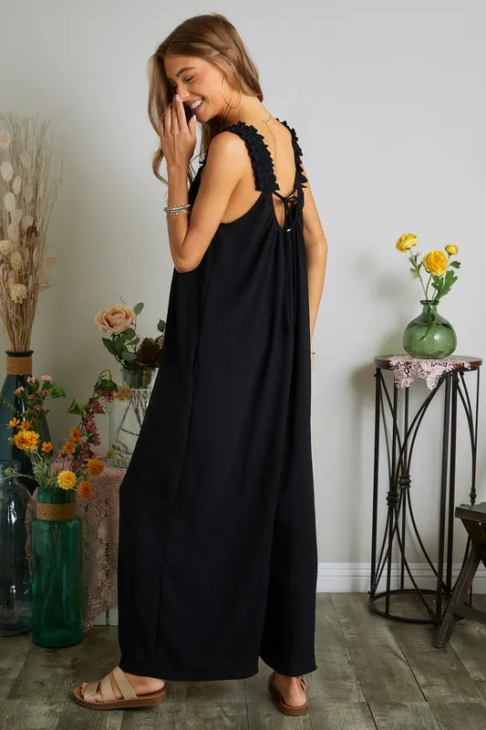 Fashion Sava | Ruffle Shoulder Jumpsuit | Elegant Elastic Fit