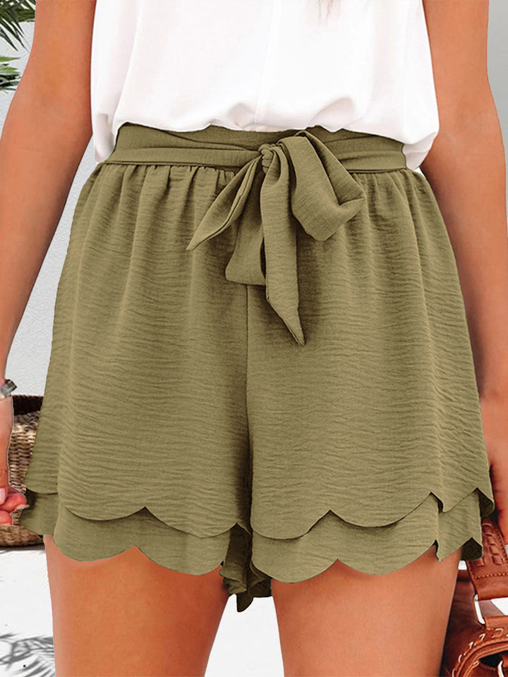 Fashion Sava | Scalloped Hem Shorts | Tied Layered Design