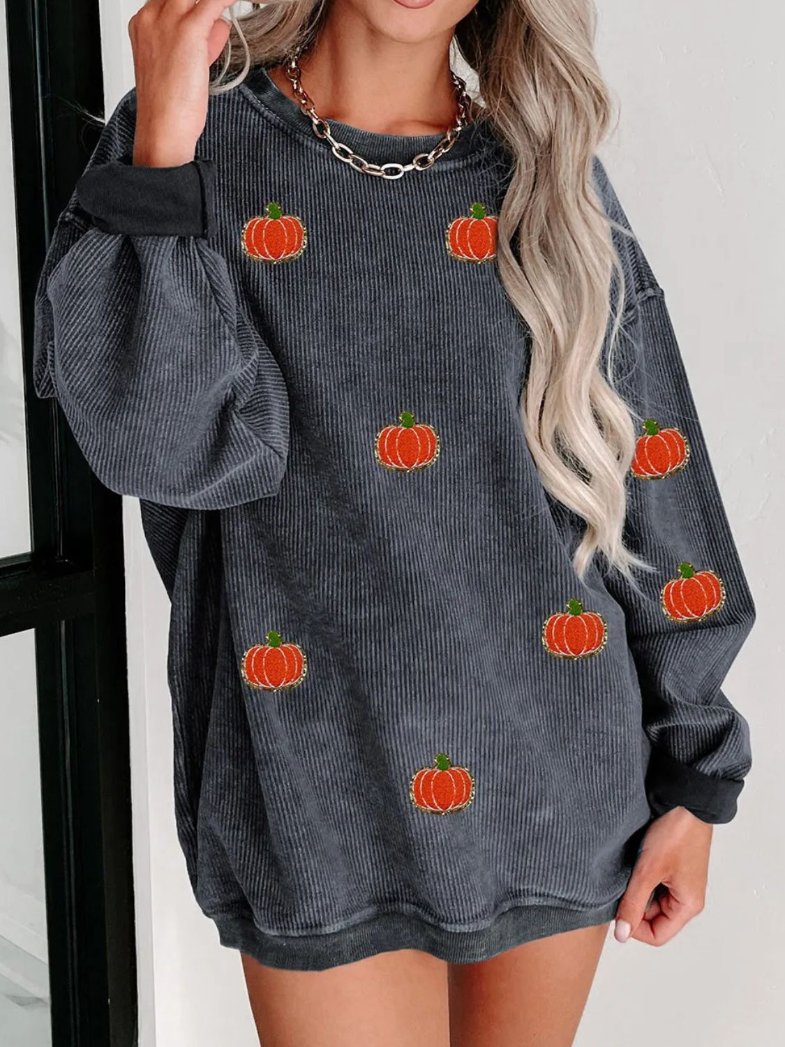 Sudadera de manga larga y cuello redondo con diseño de calabaza