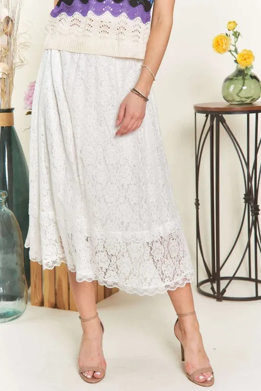 Fashion Sava | Lace Midi Skirt | Elastic Waist Comfort