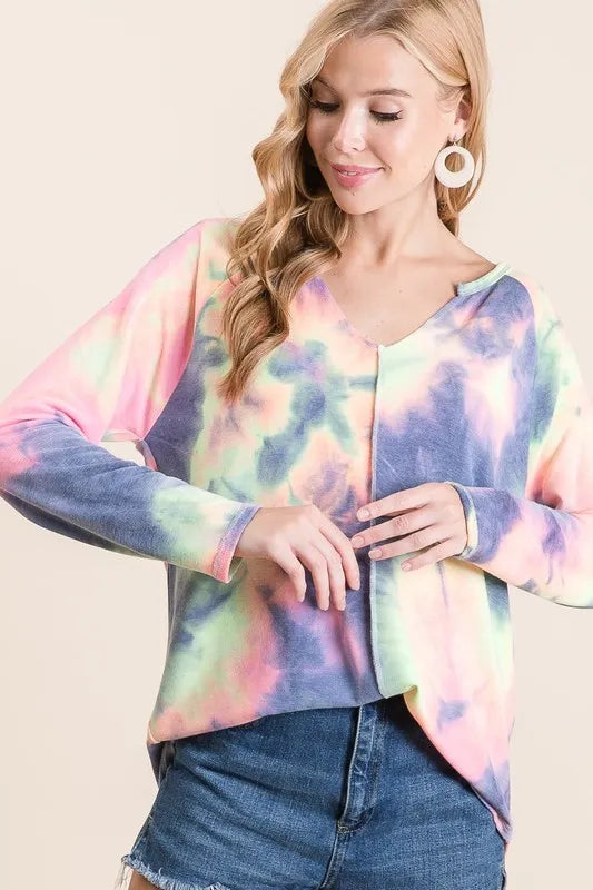 Fashion Sava | Tie Dye Terry Top | Contrast Stitching Detail
