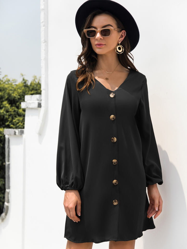 Fashion Sava | V-Neck Mini Dress | Sleek Long Sleeve Style - Army Green